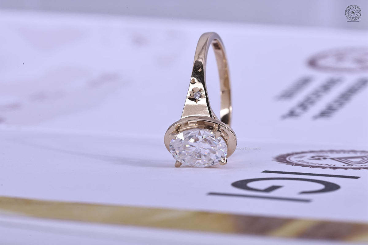 Statement ring displayed in its jewelry box alongside the smooth fabric included